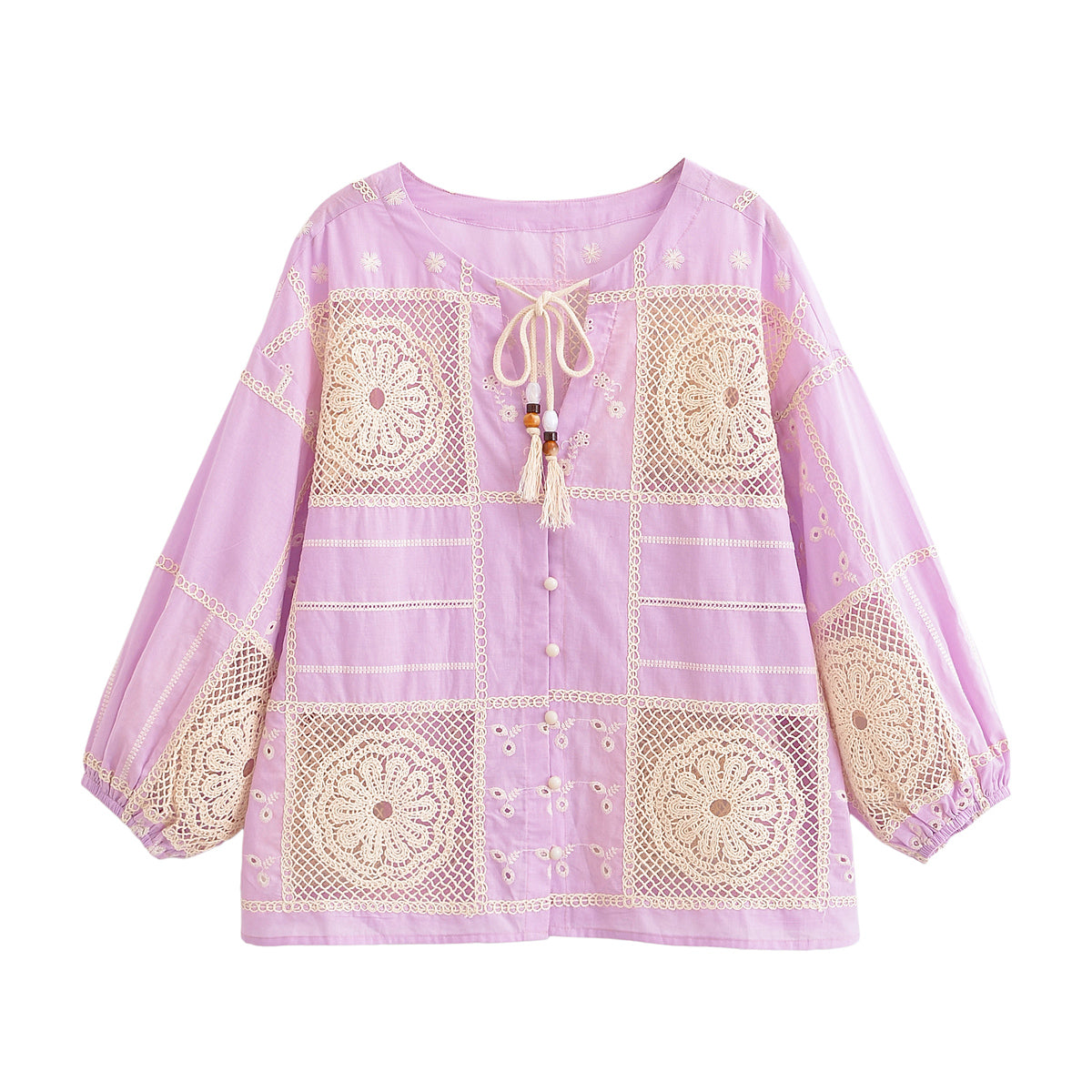 Women Clothing Top Product Casual Hollow Out Cutout Embroidered Shirt