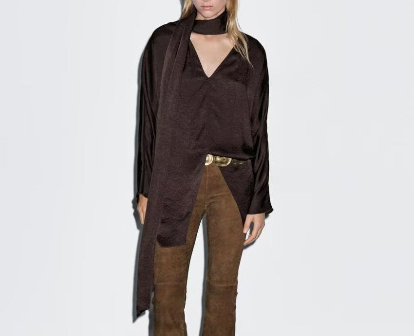 Summer Bow Tie Collar Long Elegant Loose Shirt Women