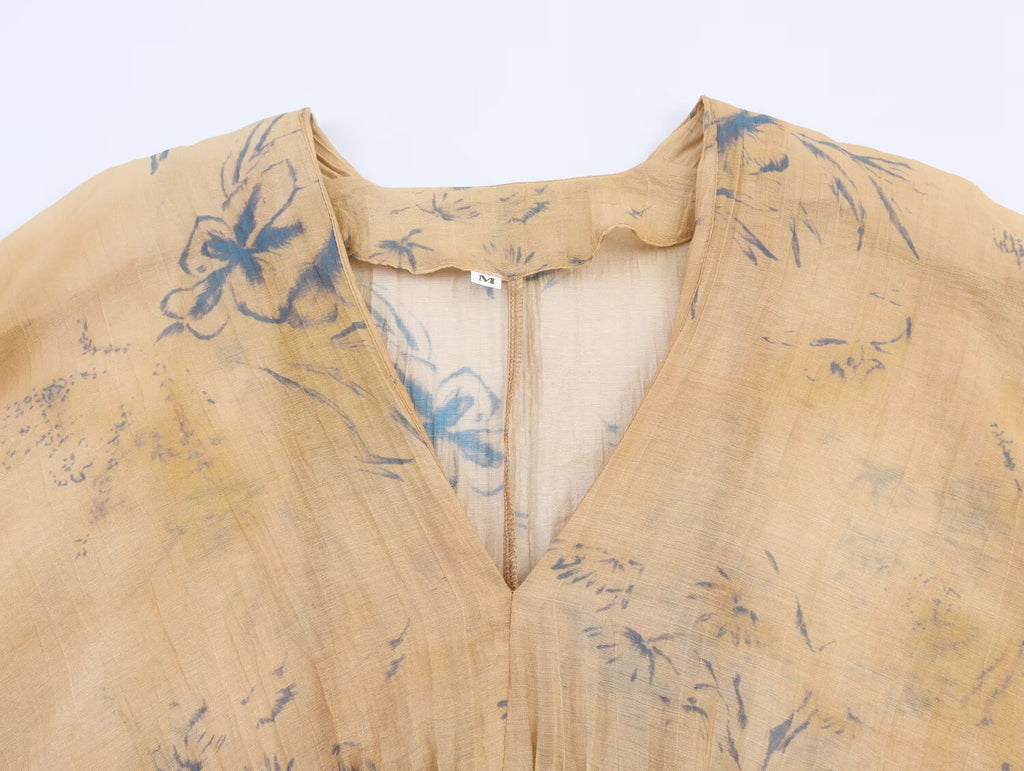 Women Clothing Autumn Retro Personalized Mature Printed Waist Tight Top