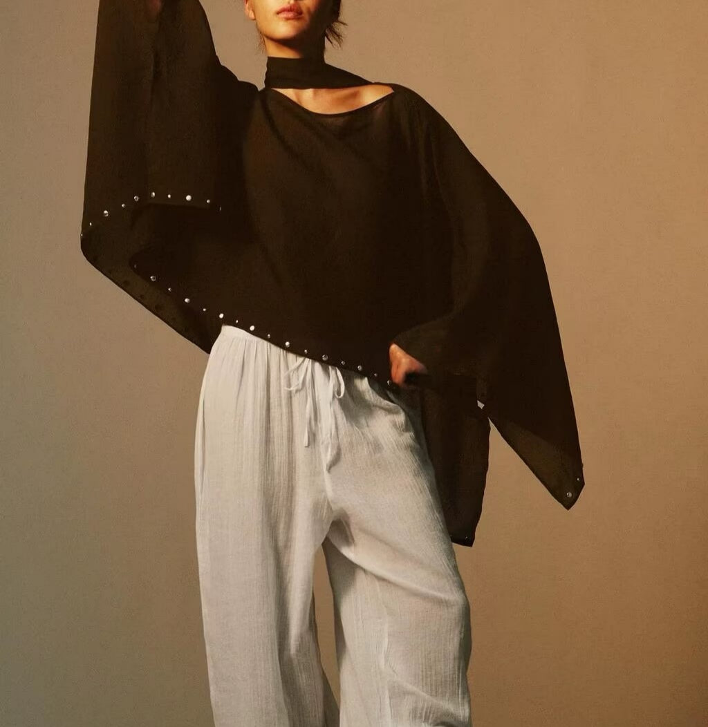 Women Clothing Vacation Fashionable Temperamental All Match Casual Rivet Cloak Top Shawl