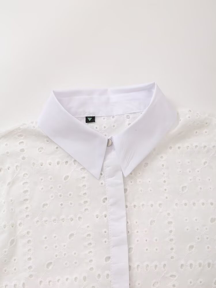 Fall Women Clothing Fashionable Simple Hollow Out Cutout Embroidered Shirt