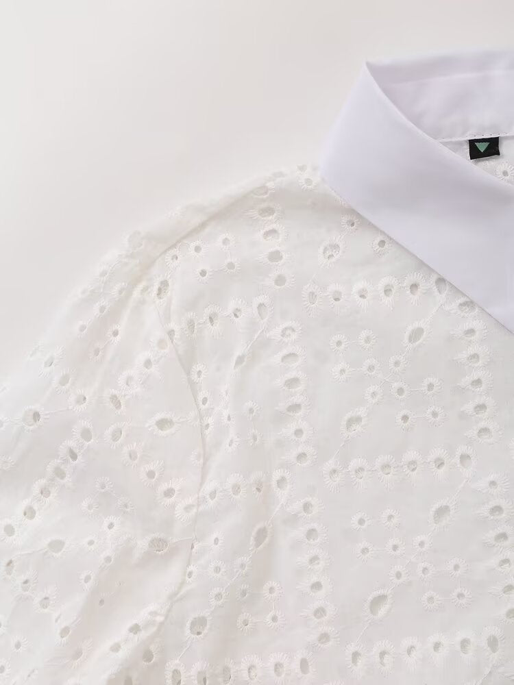 Fall Women Clothing Fashionable Simple Hollow Out Cutout Embroidered Shirt