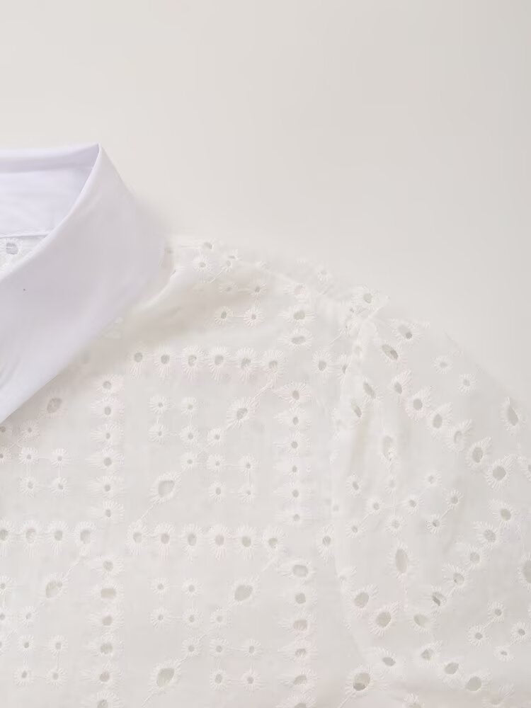 Fall Women Clothing Fashionable Simple Hollow Out Cutout Embroidered Shirt