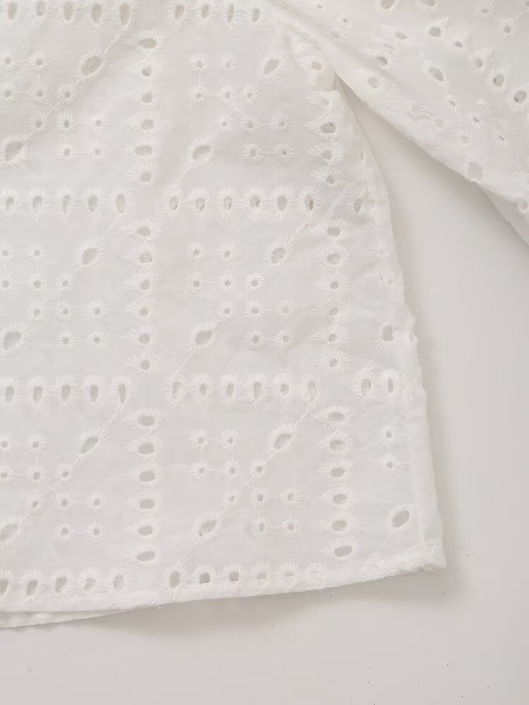 Fall Women Clothing Fashionable Simple Hollow Out Cutout Embroidered Shirt