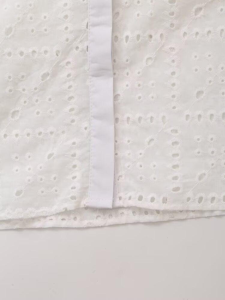 Fall Women Clothing Fashionable Simple Hollow Out Cutout Embroidered Shirt