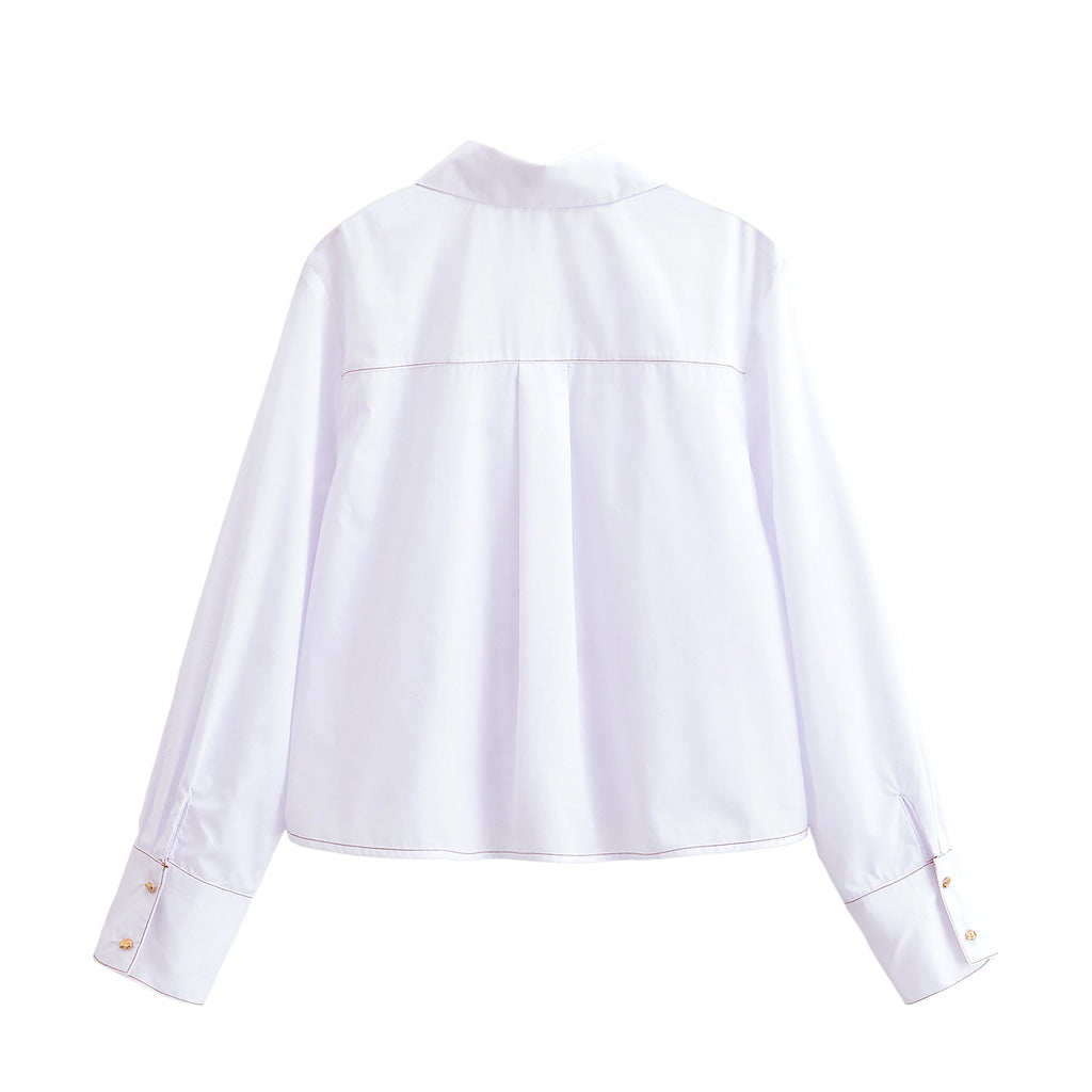Fall Women Clothing Street Special Interest Drawstring Waist Controlled White Long Sleeve Shirt