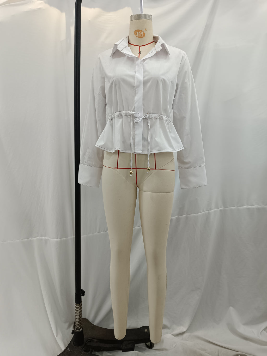Fall Women Clothing Street Special Interest Drawstring Waist Controlled White Long Sleeve Shirt