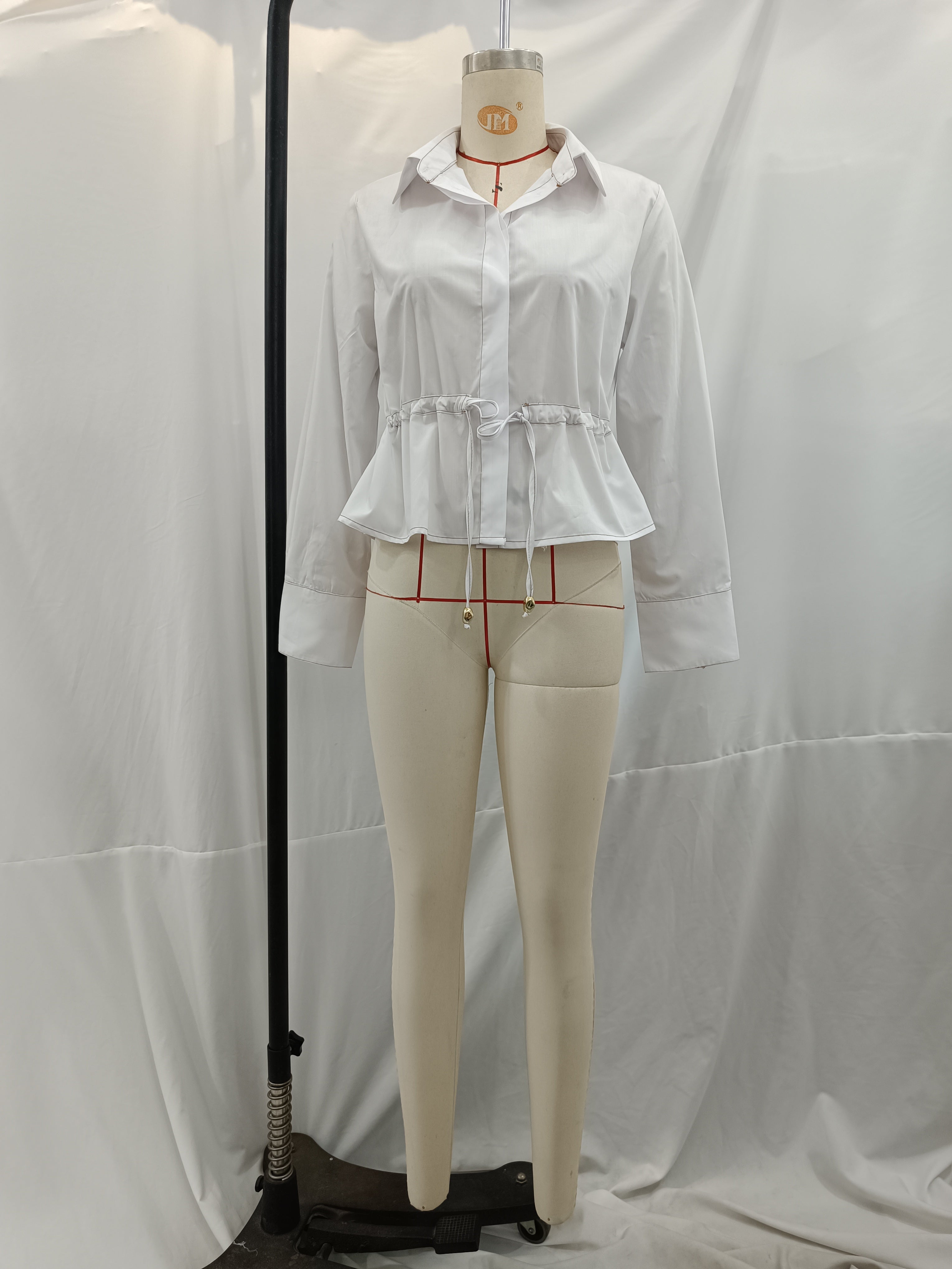 Fall Women Clothing Street Special Interest Drawstring Waist Controlled White Long Sleeve Shirt