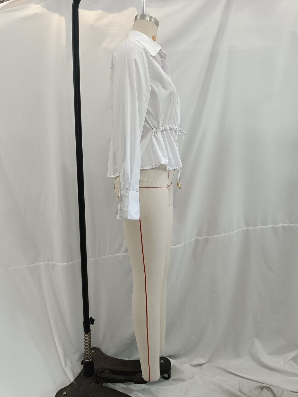 Fall Women Clothing Street Special Interest Drawstring Waist Controlled White Long Sleeve Shirt