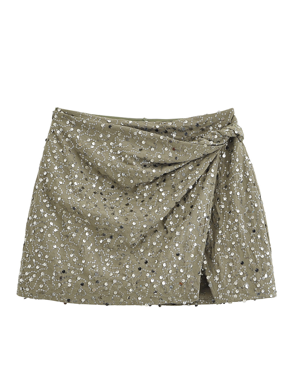 Women Clothing Army Green Sequin Irregular Asymmetric Pantskirt