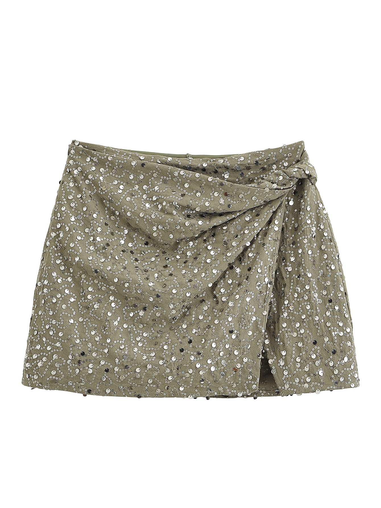 Women Clothing Army Green Sequin Irregular Asymmetric Pantskirt