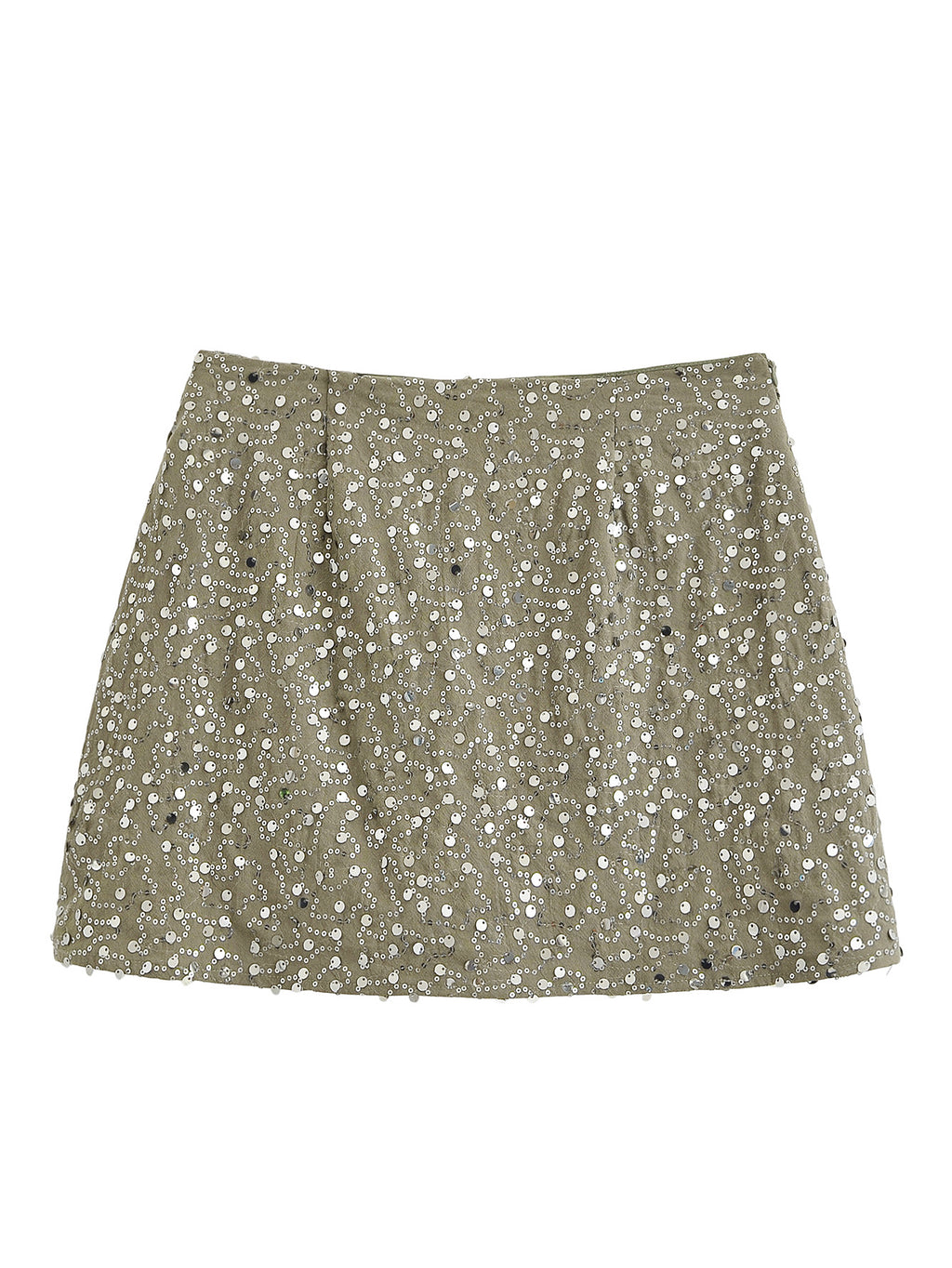 Women Clothing Army Green Sequin Irregular Asymmetric Pantskirt