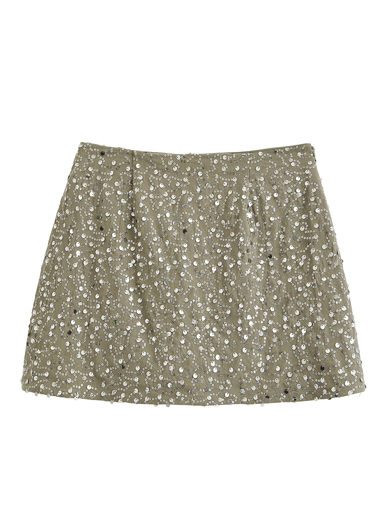 Women Clothing Army Green Sequin Irregular Asymmetric Pantskirt