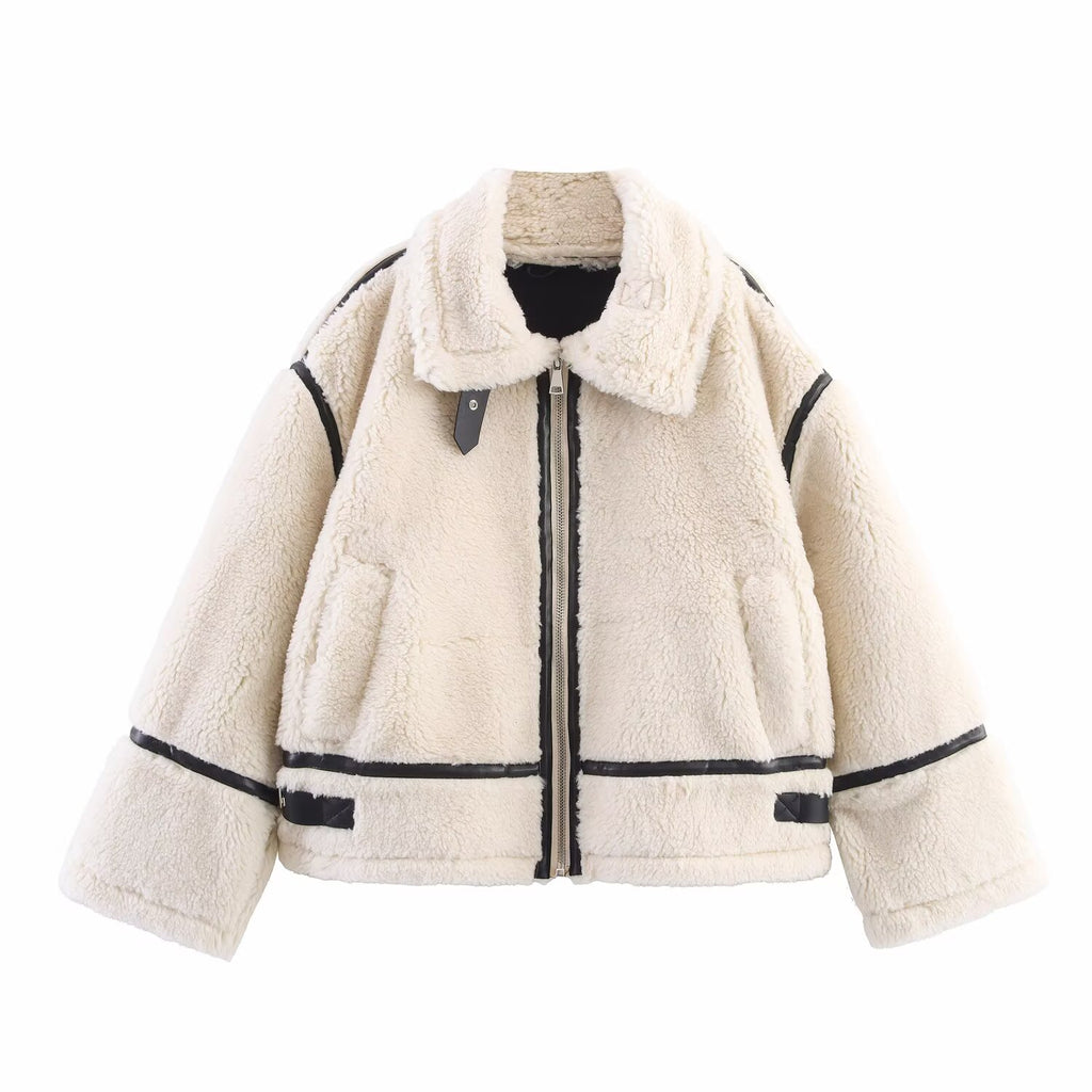 Women Clothing Autumn Winter Faux Shearling Jacket Lamb Wool Effect Jacket Coat Women