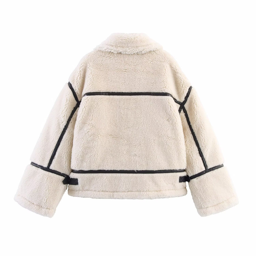 Women Clothing Autumn Winter Faux Shearling Jacket Lamb Wool Effect Jacket Coat Women