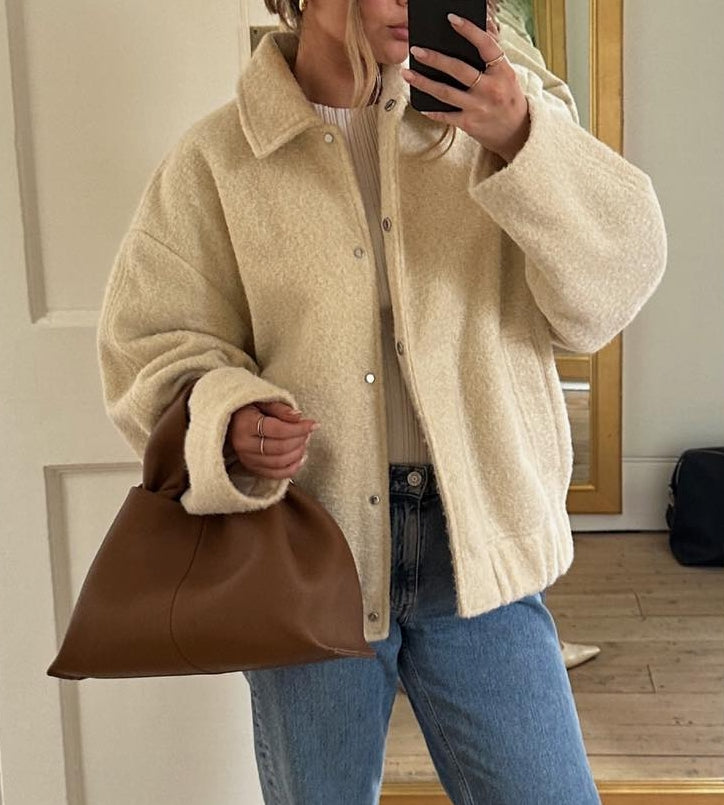 Women Clothing Two Color Long Sleeve Collared Coat Top