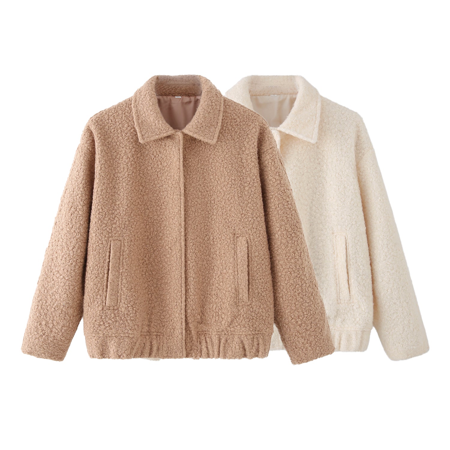 Women Clothing Two Color Long Sleeve Collared Coat Top