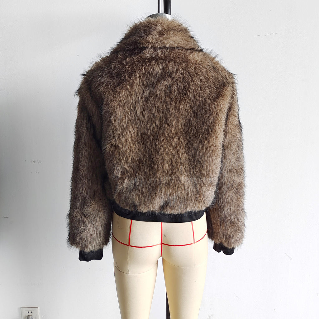 Autumn Winter Personality Street All Match Contrast Color Faux Shearling Jacket Jacket Coat Women