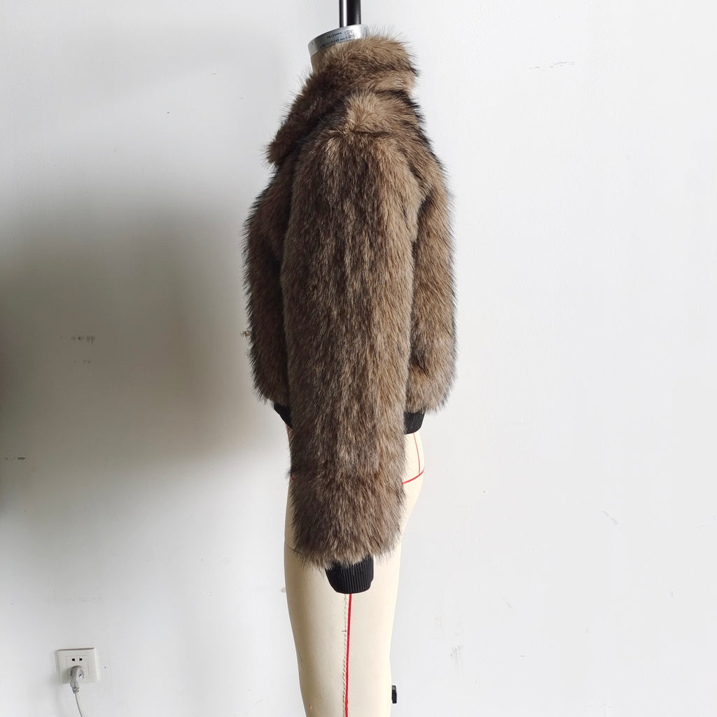 Autumn Winter Personality Street All Match Contrast Color Faux Shearling Jacket Jacket Coat Women