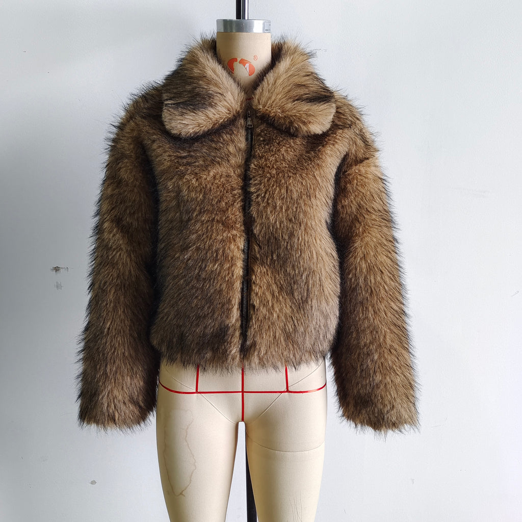 Women Clothing Autumn Winter Personality Street All Match Fur Jacket Coat Women Jacket