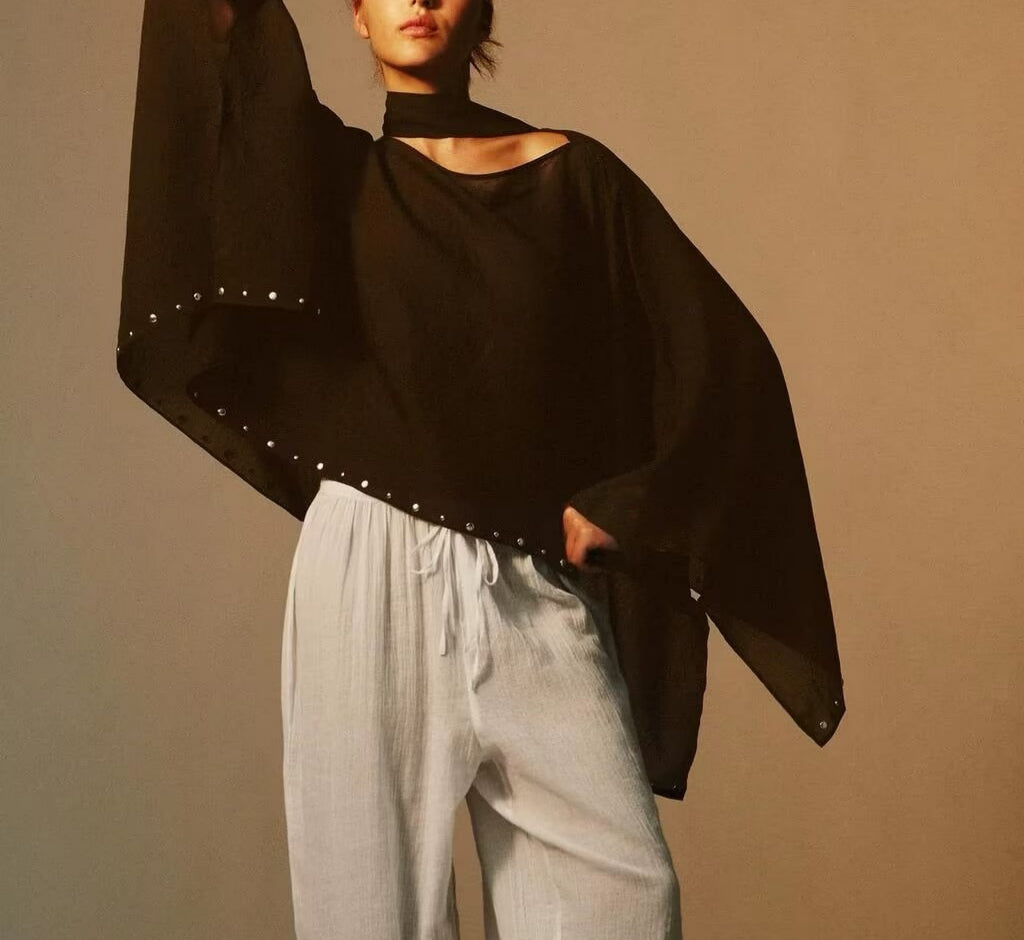 Women Clothing Casual Rivet Cloak Top