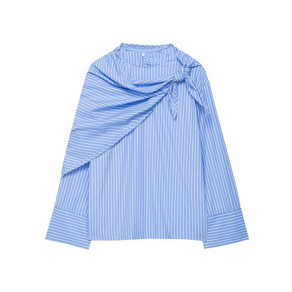 Women Clothing Autumn Blue Striped Multi Purpose Scarf Shirt