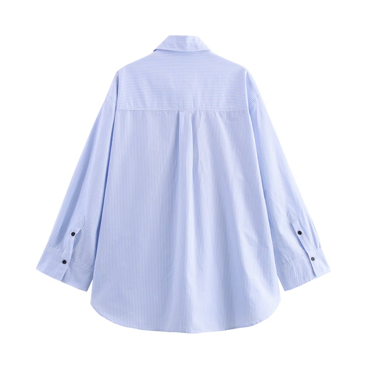 Women Clothing Autumn Simple Casual Striped Poplin Half Open Collar Shirt