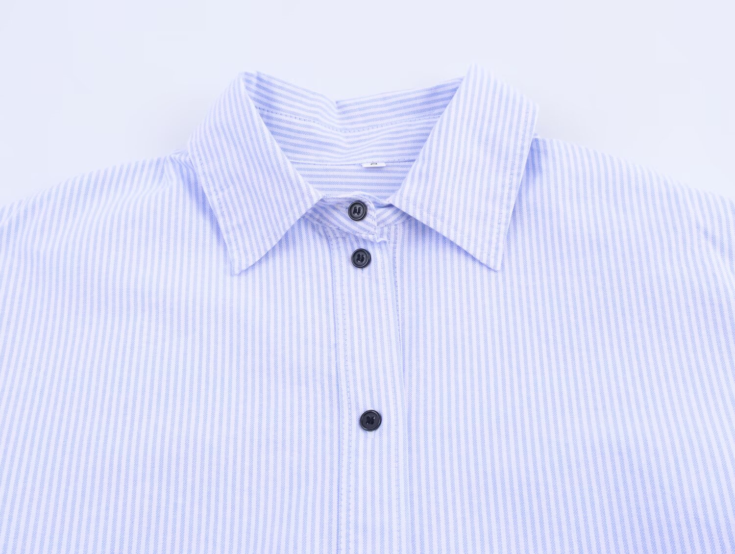 Women Clothing Autumn Simple Casual Striped Poplin Half Open Collar Shirt