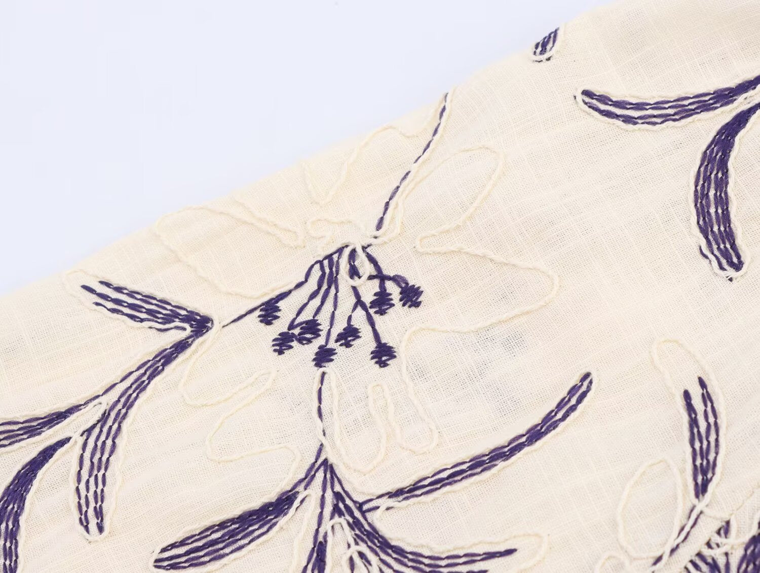 Fall Women Clothing Casual Loose All Match Lace up Embroidered Shirt