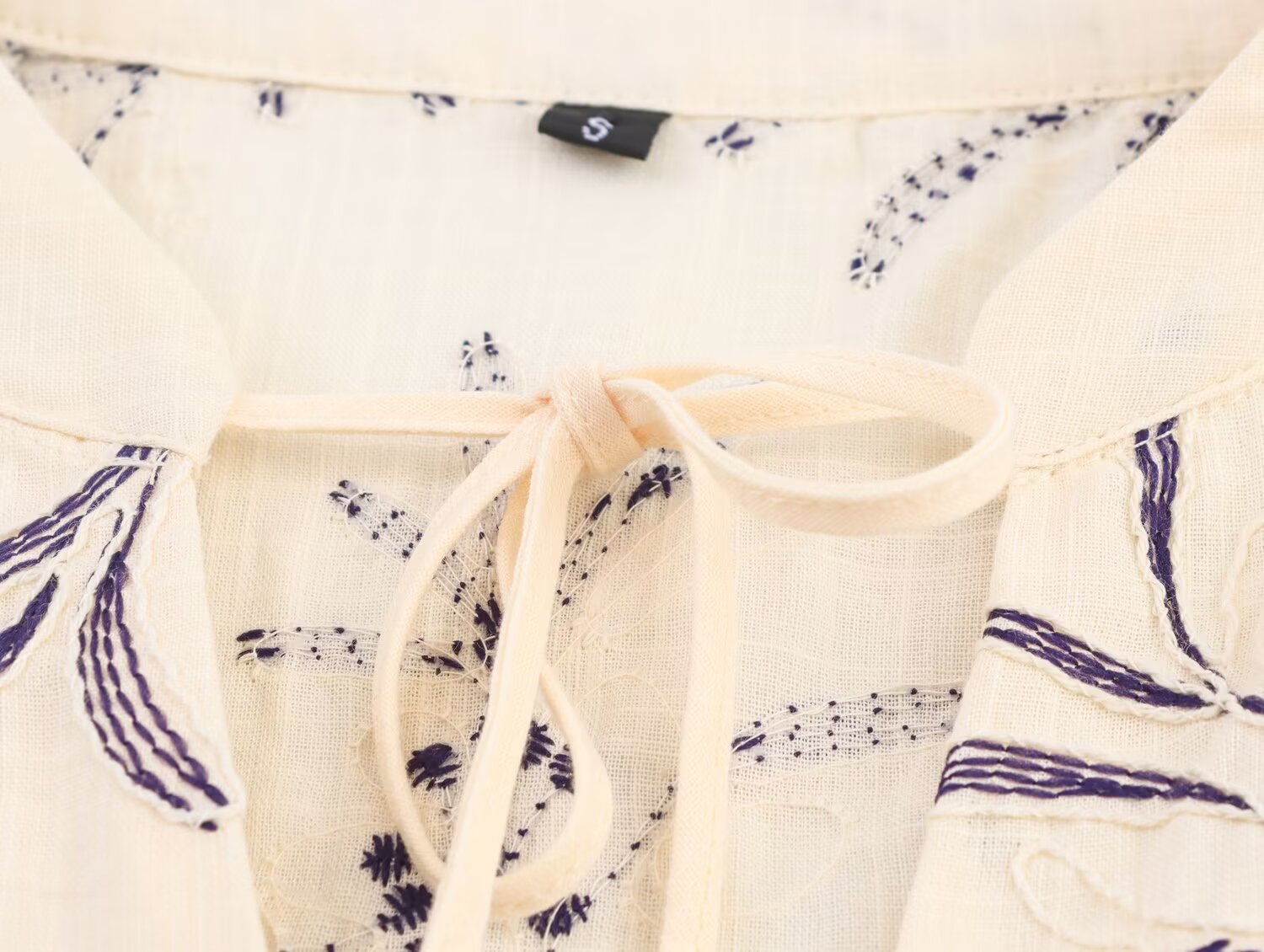 Fall Women Clothing Casual Loose All Match Lace up Embroidered Shirt