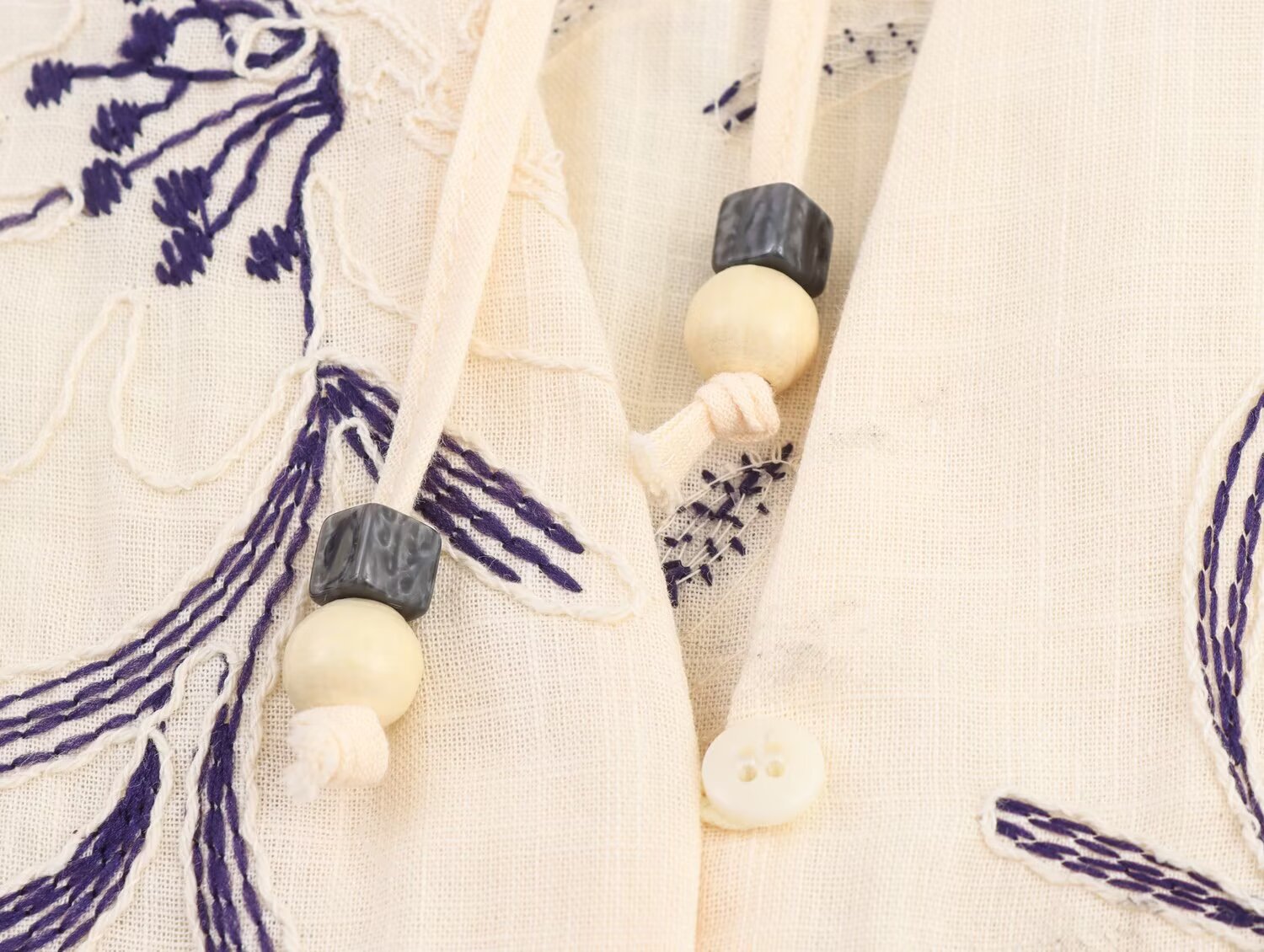 Fall Women Clothing Casual Loose All Match Lace up Embroidered Shirt