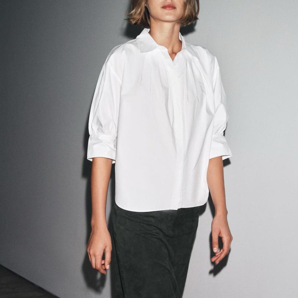 Women Clothing Fluffy Sleeve Pleated Shirt