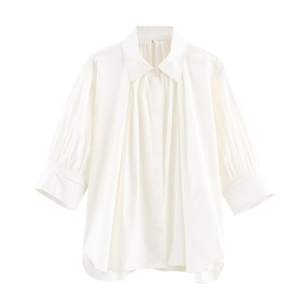Women Clothing Fluffy Sleeve Pleated Shirt