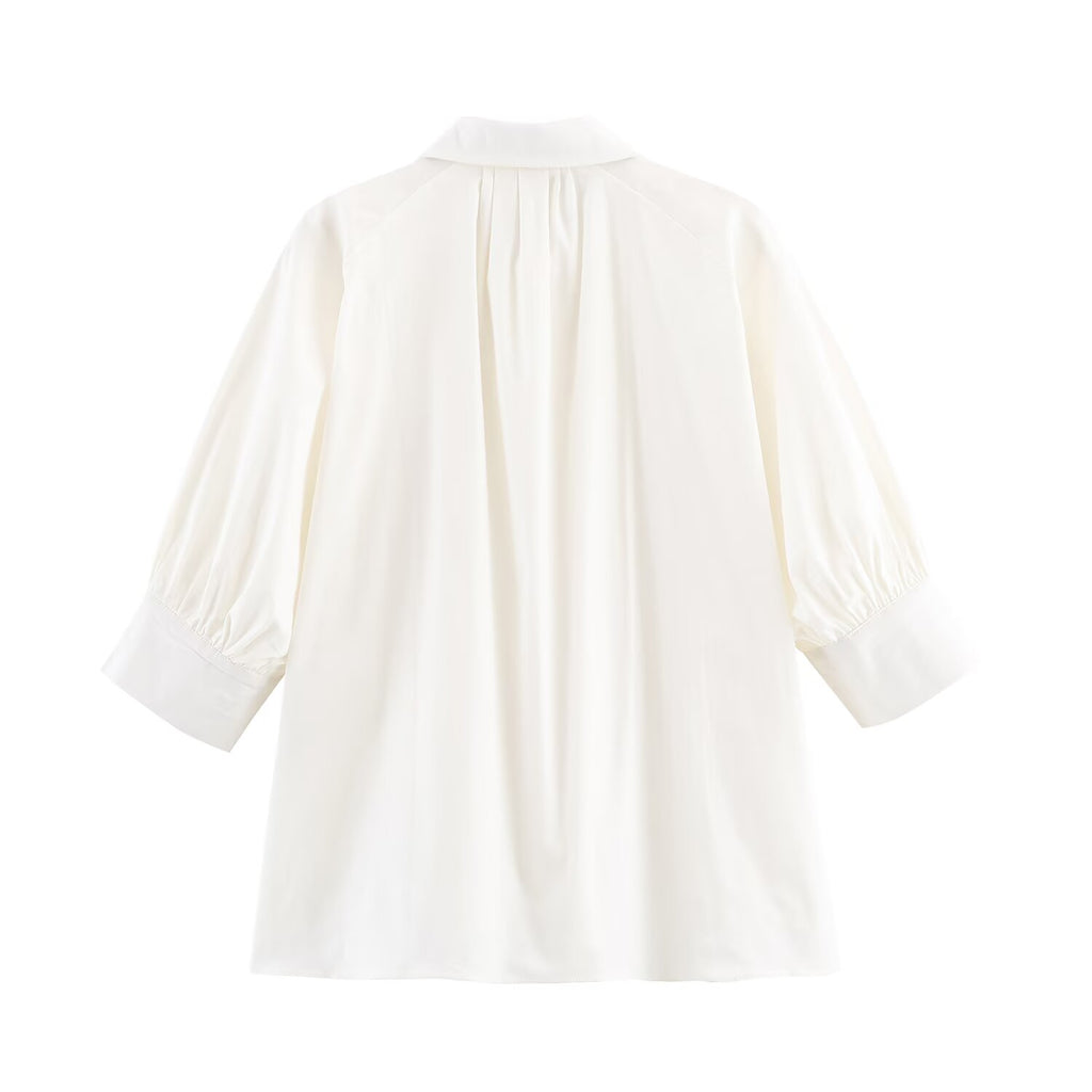 Women Clothing Fluffy Sleeve Pleated Shirt