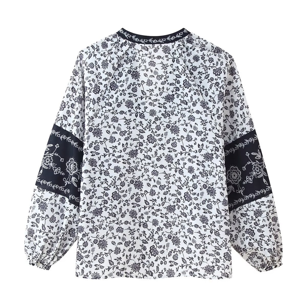 Women Clothing Autumn Artistic Floral Positioning Printing Design Shirt