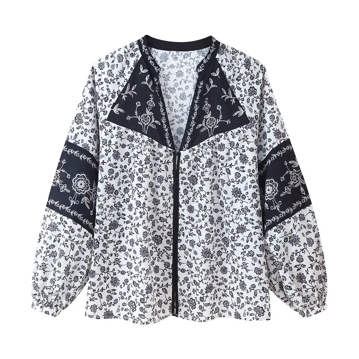 Women Clothing Autumn Artistic Floral Positioning Printing Design Shirt