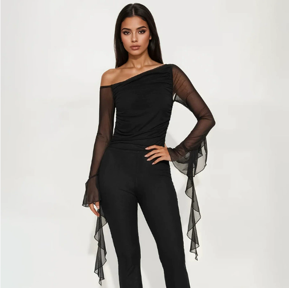 Women Clothing Autumn Arrival Solid Color Slim Fit Backless Strap Streamer Long Sleeve Long Conjoined Trousers