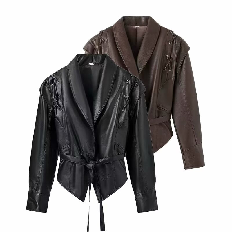 Women Autumn Winter Fashionable Leather Jacket Bomber Jacket Short Coat