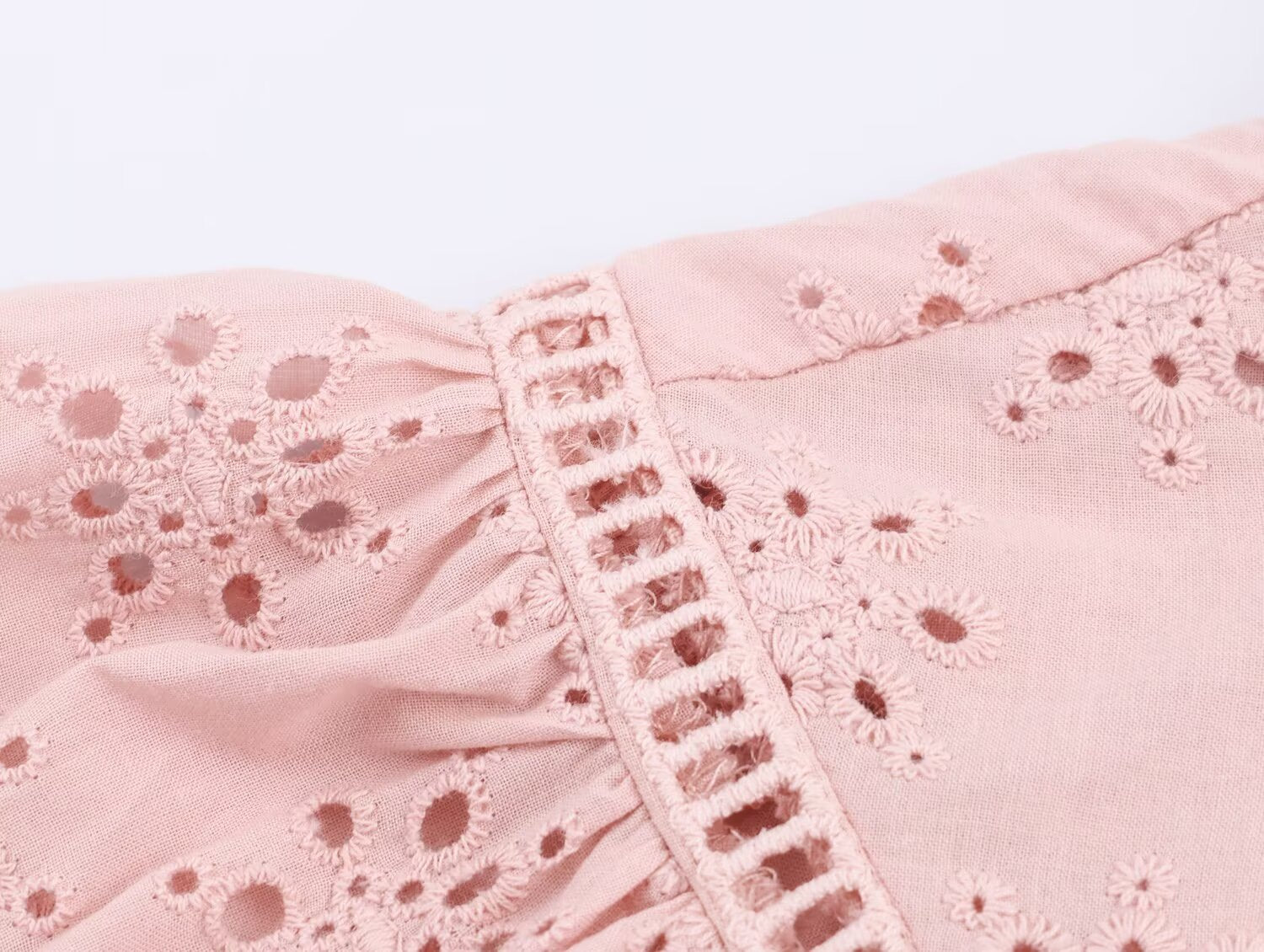 Women Clothing Casual Hollow Out Cutout Embroidered Shirt