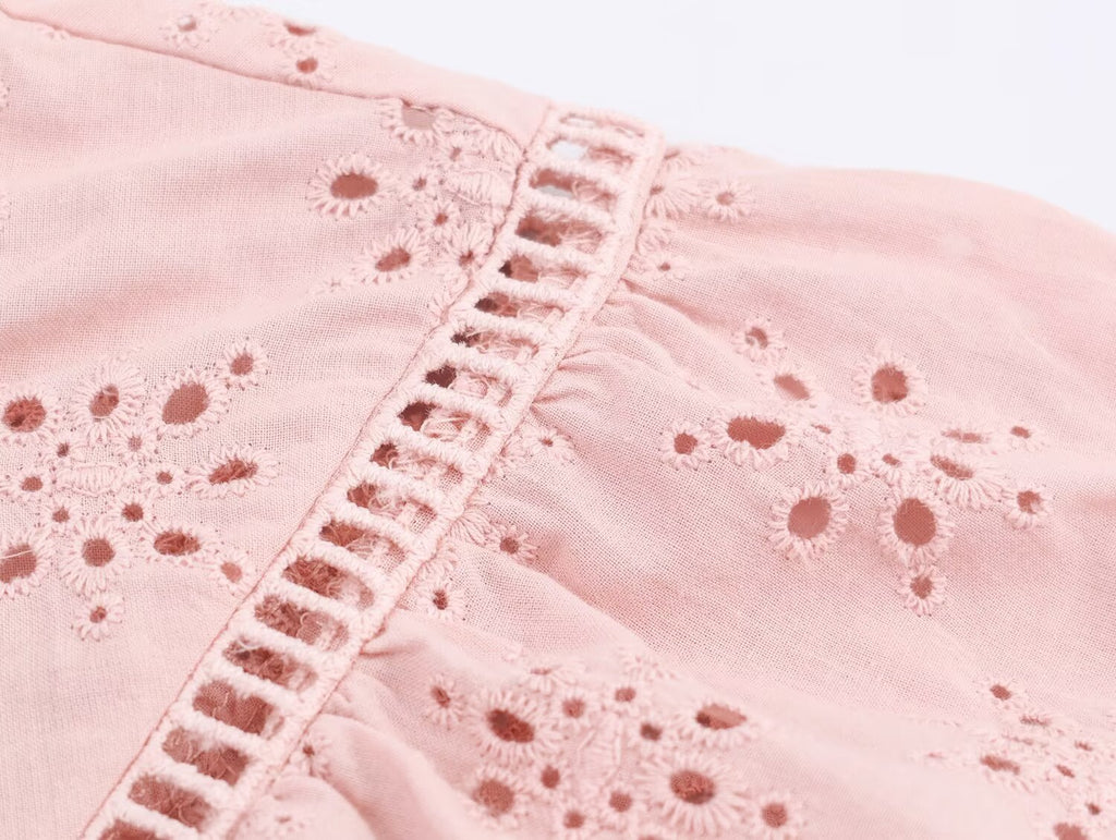 Women Clothing Casual Hollow Out Cutout Embroidered Shirt