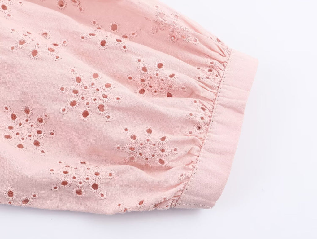 Women Clothing Casual Hollow Out Cutout Embroidered Shirt