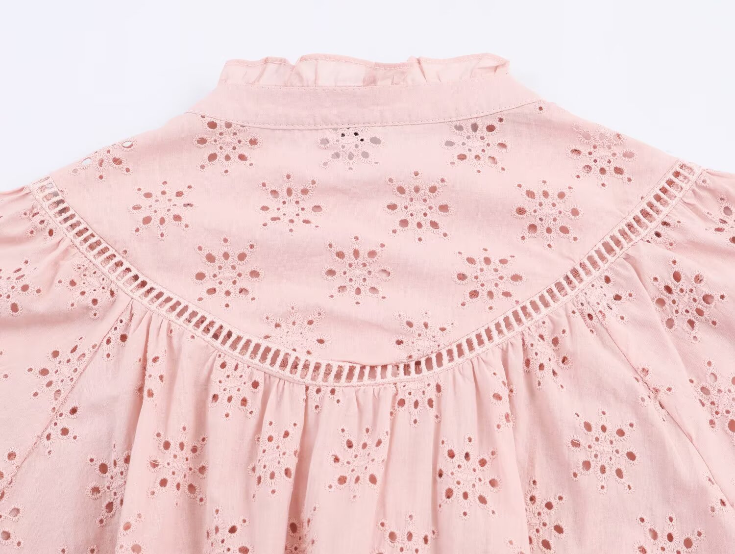 Women Clothing Casual Hollow Out Cutout Embroidered Shirt