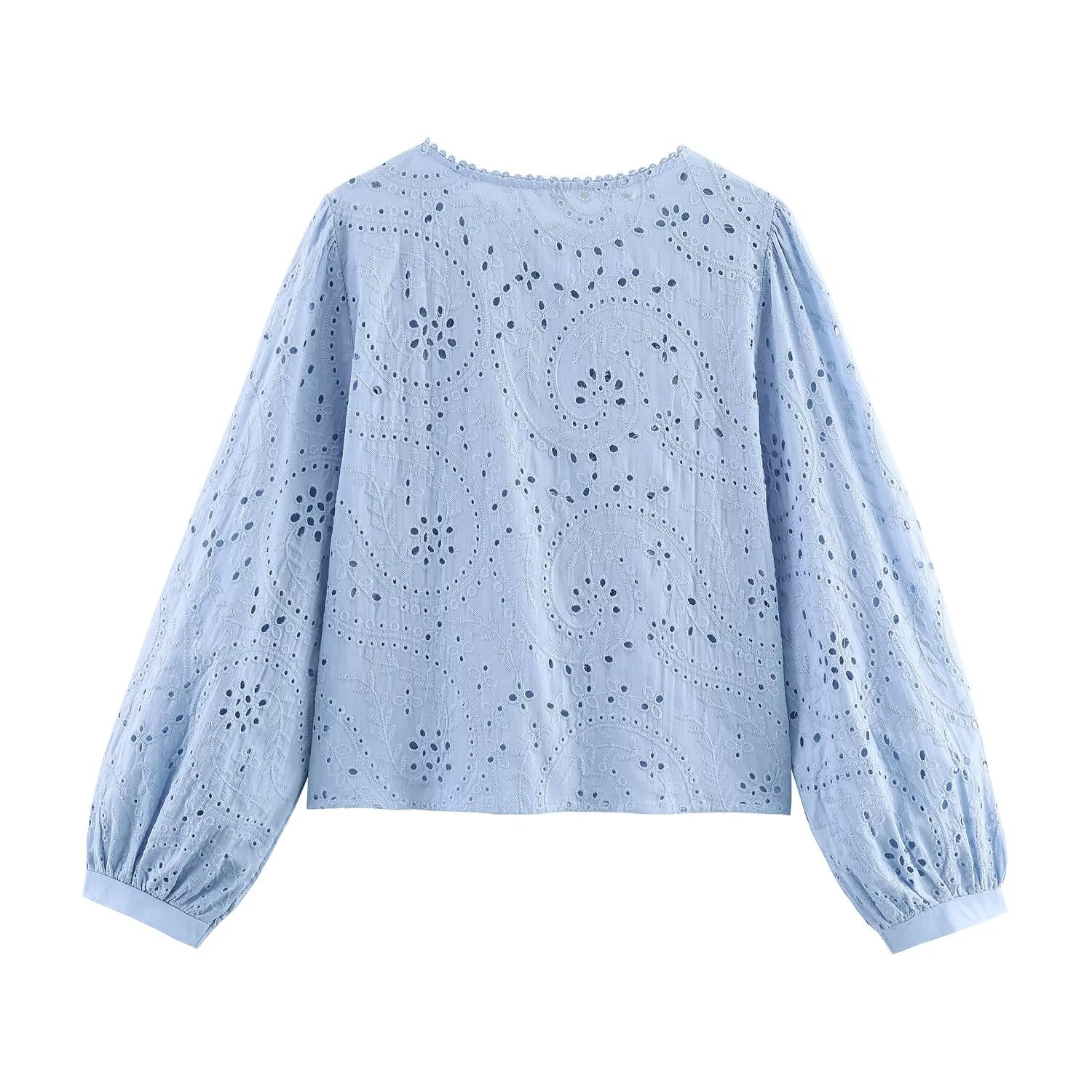 Women Clothing Autumn Hollowed out Embroidered Shirt