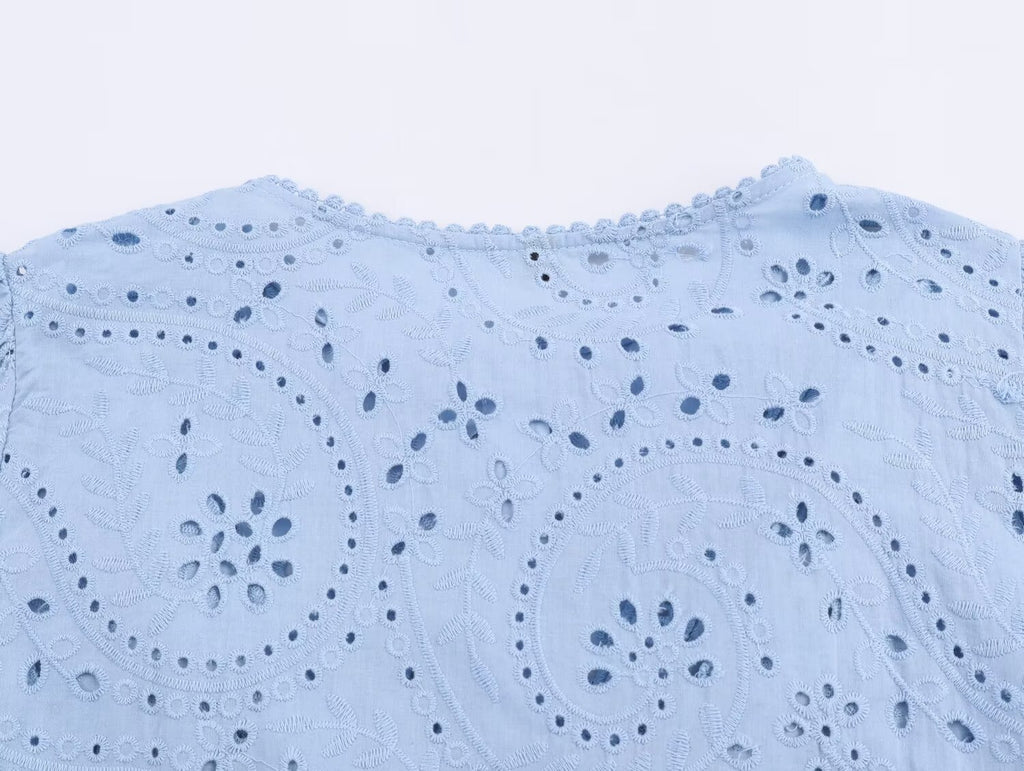 Women Clothing Autumn Hollowed out Embroidered Shirt