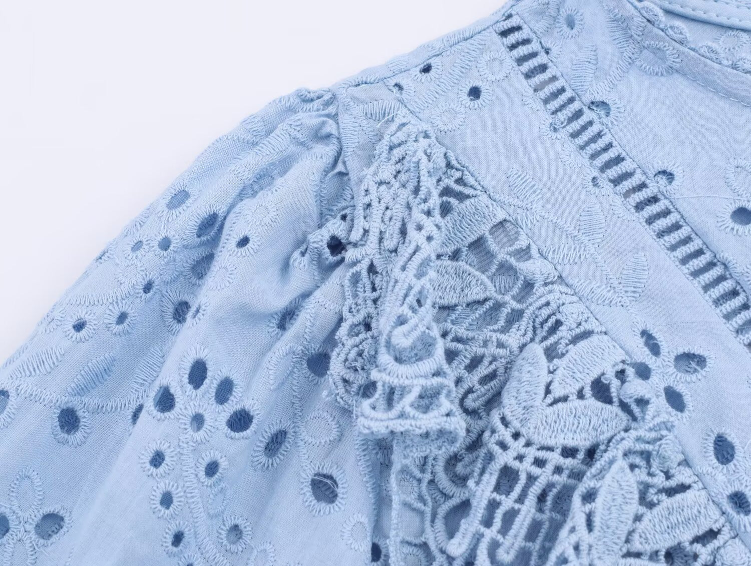 Women Clothing Autumn Hollowed out Embroidered Shirt