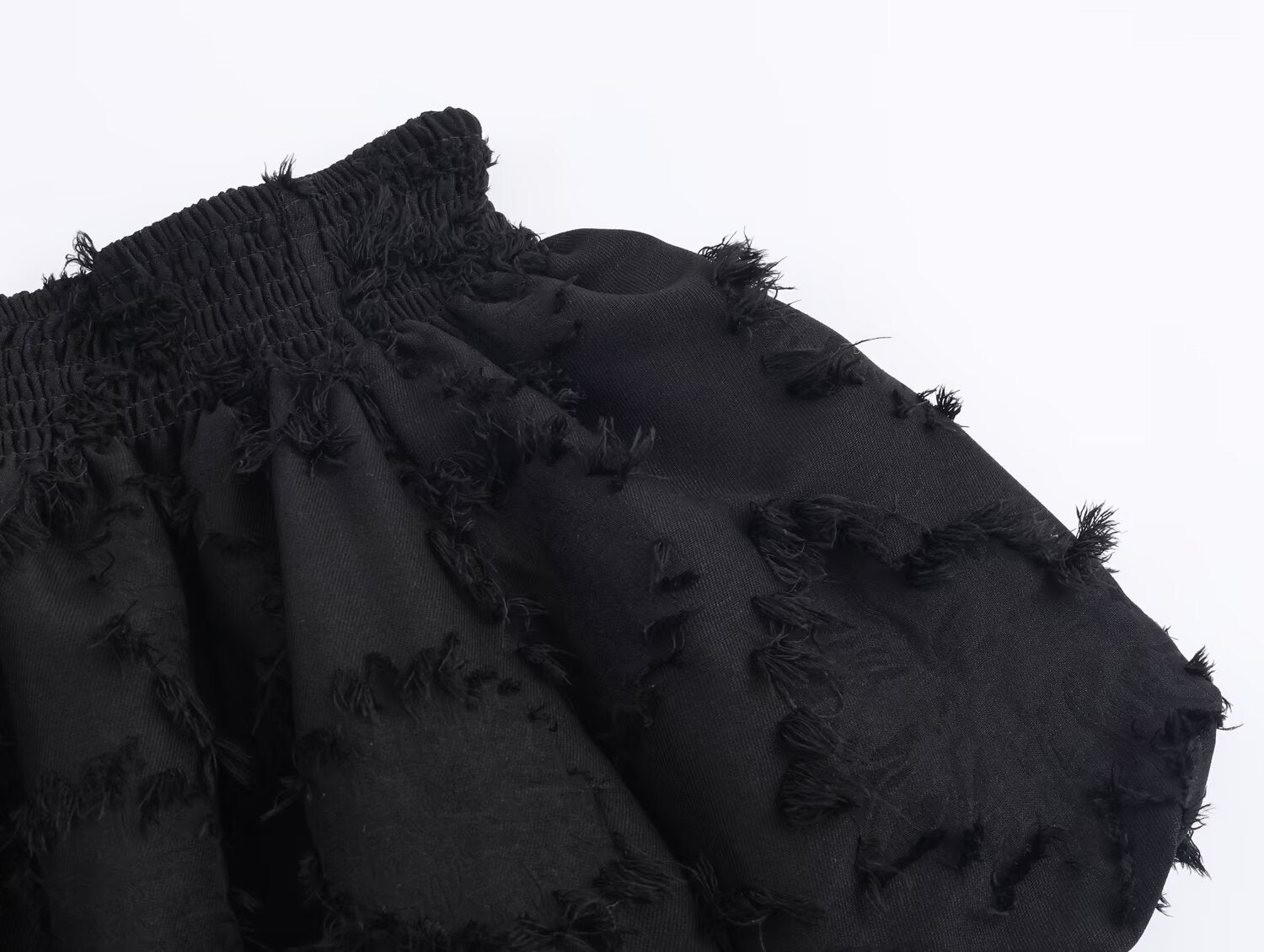 Women Clothing Fall Fashionable Frayed Hem Bubble off Shoulder Top