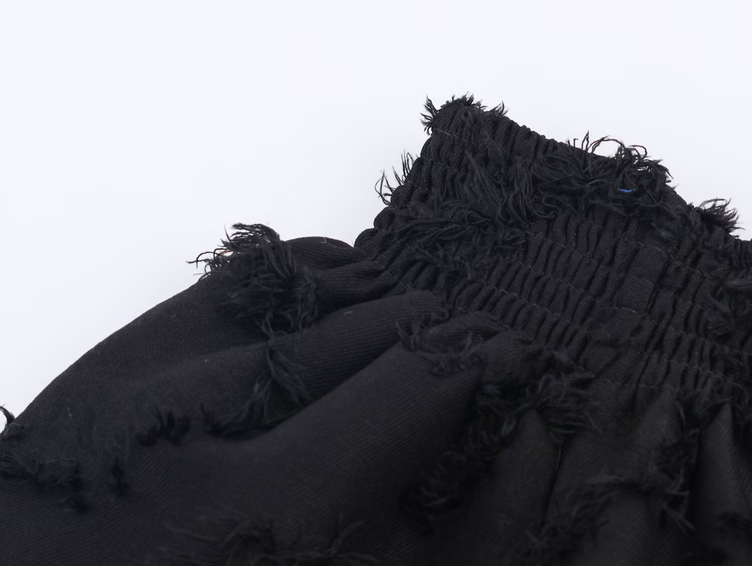 Women Clothing Fall Fashionable Frayed Hem Bubble off Shoulder Top