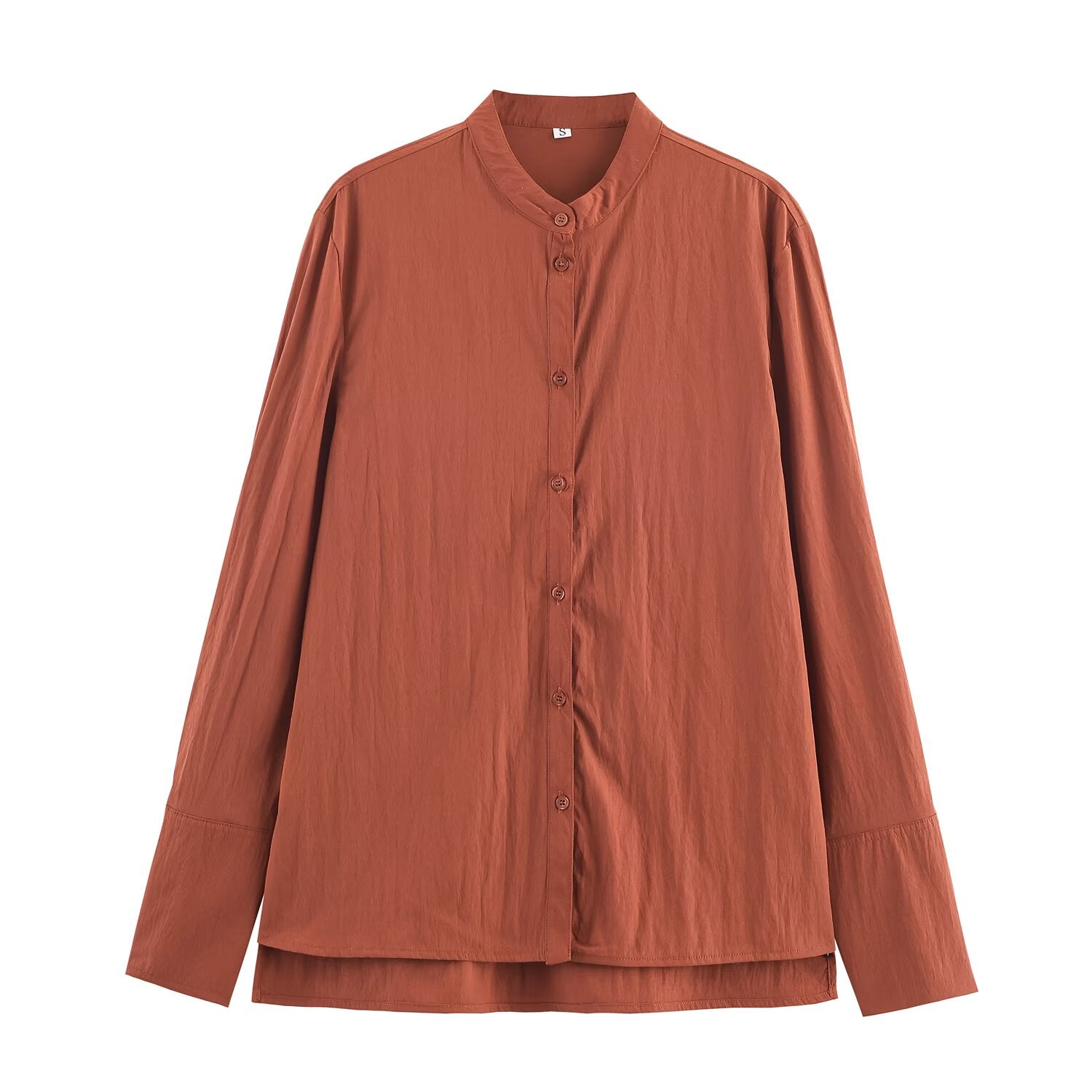 Women Clothing Loose Casual Long Sleeves Stand Collar Shirt