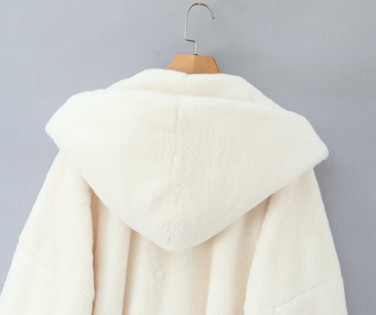 Women Clothing Autumn Winter Waist Trimming Lace up Hooded Long-Sleeved Woolen Coat