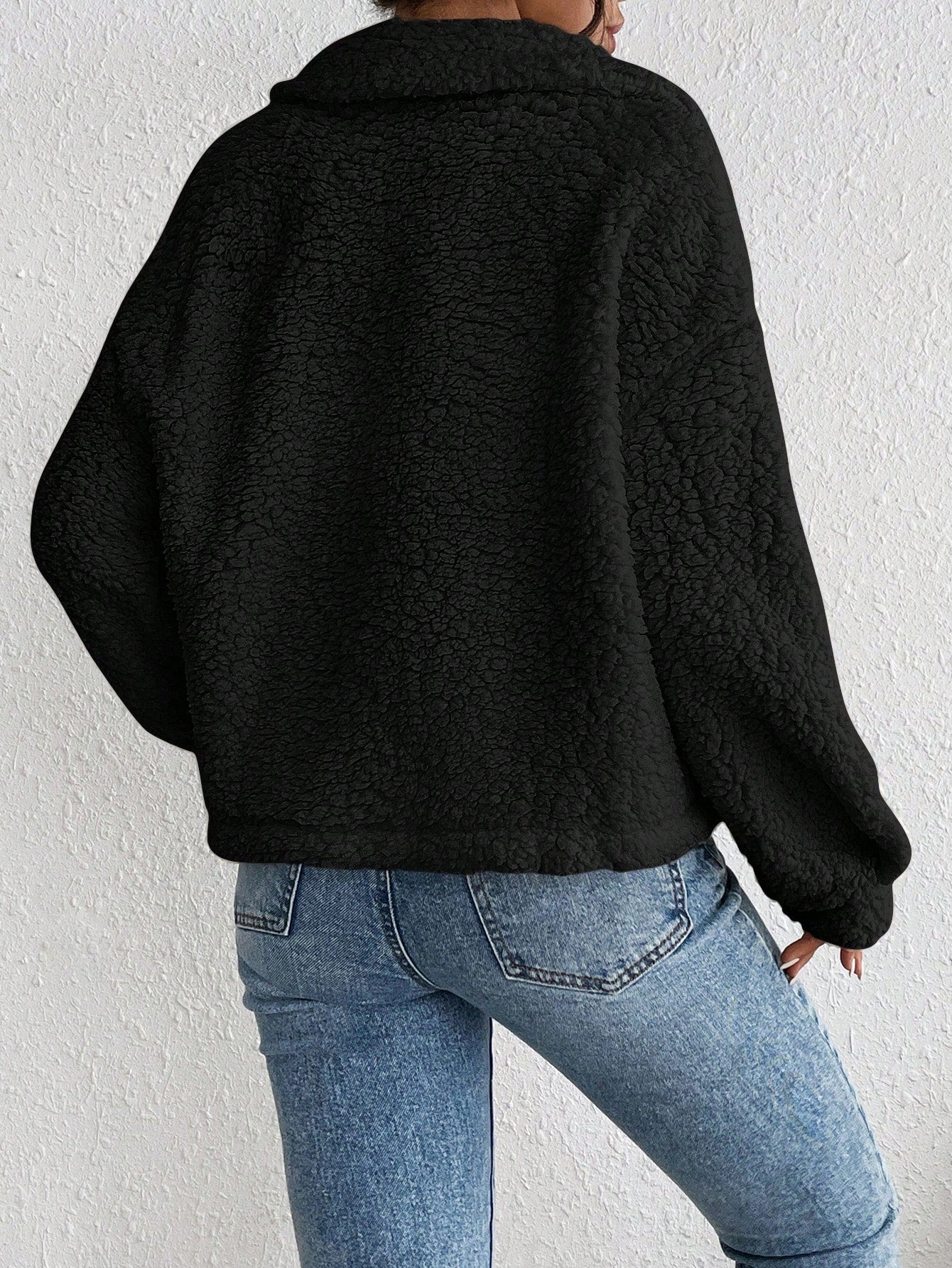 Women Clothing Fall Winter Collared Plush Jacket Short Women Casual Coat